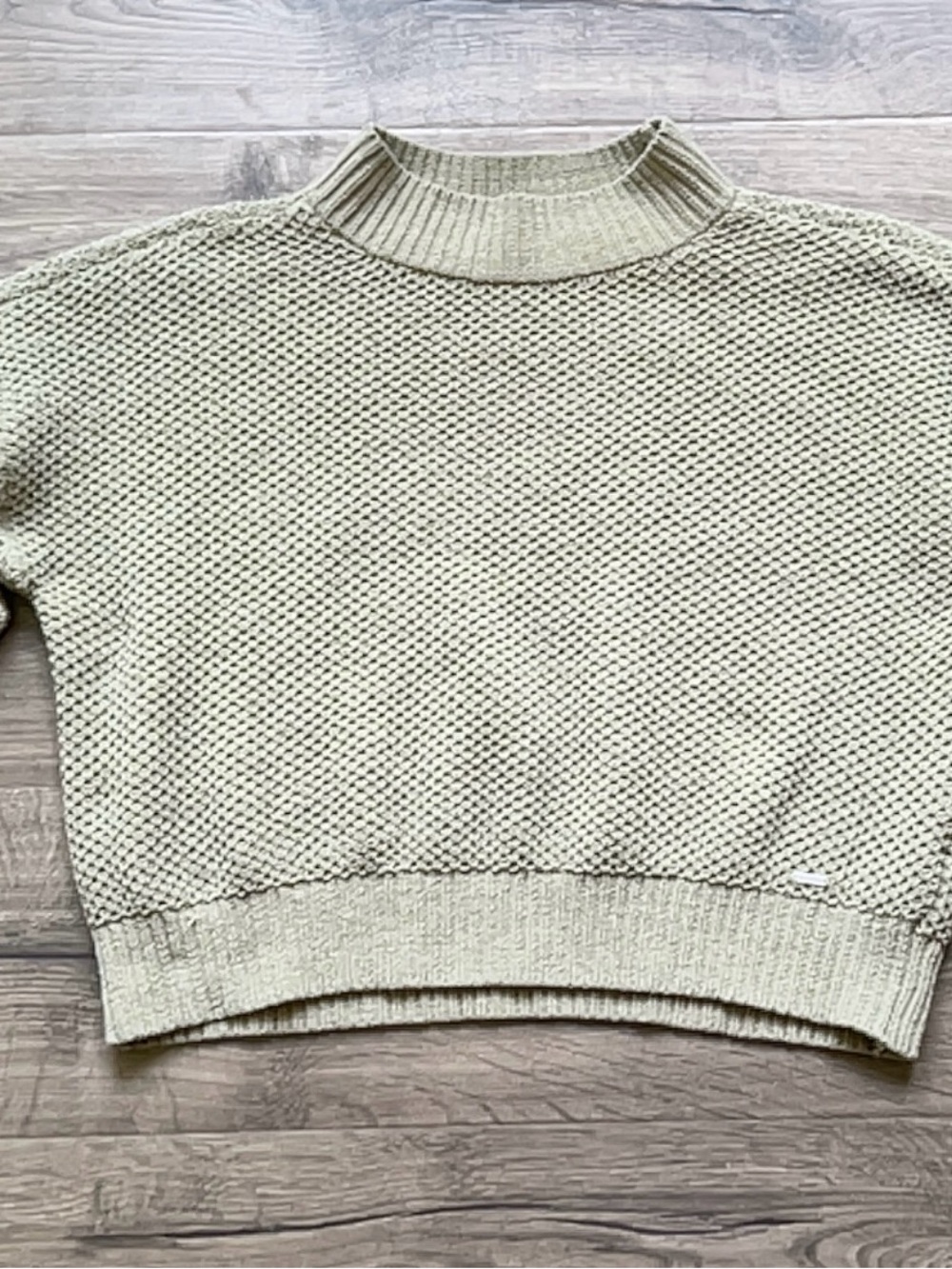 Hollister Light GreenTextured Cropped Mock Neck Sweater